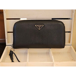 Prada Vintage Saffiano Leather Continental Zip Around Wallet w/Replaced Zip Pull